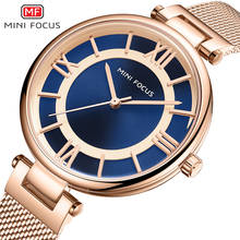 Relógio feminino de marca minifocus, à prova d'água em ouro rosé, aço inoxidável, pulseira de malha, luxuoso, moderno, quartzo 2024 - compre barato