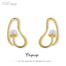 Yhpup Minimalist Imitation Pearls Stud Earrings Irregular Statement Geometric Metal Earrings for Female Party Bijoux Femme 2021 2024 - buy cheap
