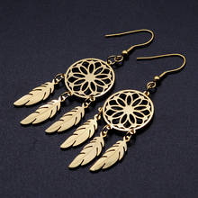 100% Stainless Steel Lotus Dreamcatcher Unique Drop Earring for Women Never Tarnish Fashion Jewelry Earrings Dropshipping 2024 - buy cheap