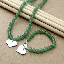 New 8mm Green Agate Beaded Chain 925 Sterling Silver Heart Pendant Necklace Bracelet Set Female Wedding Jewelry 2024 - buy cheap