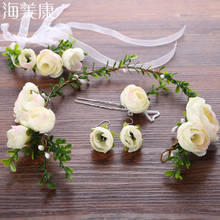 Haimeikang 1 set Bridesmaid Bracelet Flower Crown Girl Bridal Hairpin Floral Headband Wreath Wedding HairBands Hair Accessories 2024 - buy cheap