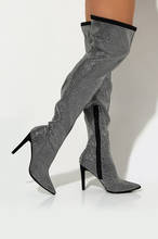 Bota feminina de salto alto com strass, bota da moda com ponta sobre o joelho e zíper lateral, para mulheres, com salto alto 2024 - compre barato