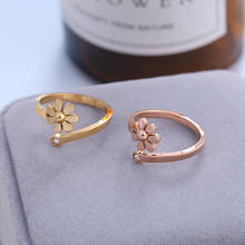 Pink Gold Color Stainless Steel Daisy Flower Joint Rings For Women Finger Jewelry, Minimalist Woman Ring Girl Gifts Accessories 2024 - buy cheap