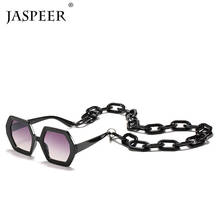 JASPEER-Conjunto de cadena para gafas de sol unisex, lentes de sol cuadradas, polígonos, Estilo Vintage, Punk, color Beige 2024 - compra barato