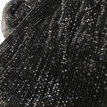 1y/lote tecido de renda de malha elástica preta tecido de lantejoulas pregueado paetês tecido de decoração para vestido de performance 2024 - compre barato