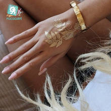 Индийский Арабский Дизайн флэш металлик водонепроницаемый временные татуировки Золото Серебро татуаст поддельные татуировки стикер девушки на тело руки 2024 - купить недорого