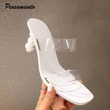 Fashion Transparent PVC Women Slippers Strange heeled Casual Beach Slides Square toe High heels Mules Female White Sandals Shoes 2024 - buy cheap