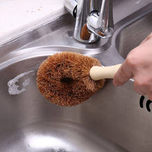 Natural coco marrom punho longo escova de limpeza a óleo pote escova prato lavagem hangable escova kichen acessórios do banheiro cocina 2024 - compre barato