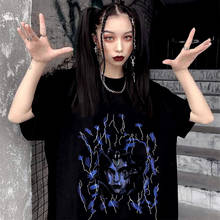 Camiseta holgada de estilo coreano para mujer, Top de manga corta con estampado de Anime gótico Punk Harajuku de talla grande, ropa negra Y2K de algodón 2024 - compra barato