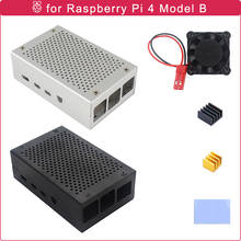 Алюминиевый корпус Raspberry Pi 4, черный корпус, серебристая коробка, Защитный металлический корпус + охлаждающий вентилятор для Raspberry Pi 4 Model B 2024 - купить недорого