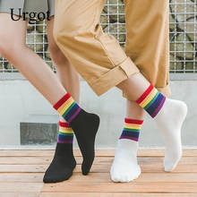 Urgot 3 par/set de algodón de las mujeres Arco Iris calcetines en blanco y negro de moda colorido parejas pantalón corto Casual calcetines japonés 2024 - compra barato