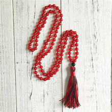 Simple Design Red Stone 108 Mala Beads Necklace Red Onyx Necklace Tassel Prayer Necklaces Knotted Round Beads Meditation Jewelry 2024 - buy cheap