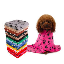 Мягкое одеяло для домашних животных с принтом лап, плюшевый коврик для собак, одеяло для кошек, кровать для щенков, зимнее теплое одеяло для маленьких, средних и больших собак 2024 - купить недорого