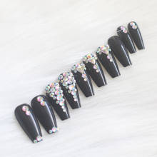 24pcs latest candy long ballet handmade crystal diamond fake nails sexy black 2024 - buy cheap