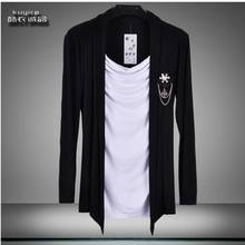 Summer New Korean Non-mainstream Youth Men Fake Two Long-sleeved T-shirt Men's Clothing Personality Small Shirt Singer Costumes 2024 - buy cheap