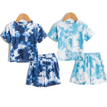 Conjunto de roupas infantis estampadas com manga curta, conjunto de roupas com estampa corante para bebês meninos e meninas 2024 - compre barato