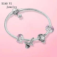 XIAOYI 2020 new 100% S925 Spring Pink flower bee lovely sweet heart high quality fashion surprise gift  bracelet jewelry female 2024 - buy cheap