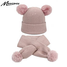 Children Two-piece Scarf Hat Set Women Hat PomPon Knitted Skullies Beanies Cap Autumn Winter Warm Unisex Solid Color Raccoon 2024 - buy cheap