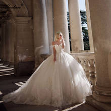 Vestido de casamento de luxo alonlivn, vestido de princesa com renda bordada 2024 - compre barato