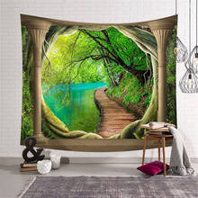 Tapiz colgante de pared 3D para sala de estar, decoración Bohemia con Vista de ventana, lavable, hippie, planta verde, mandala, tapiz de pared, toalla de playa 2024 - compra barato