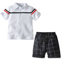 Roupas para meninos, conjunto branco de manga curta + shorts, moda verão para crianças 2024 - compre barato