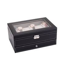 12 Slots Watch Box Mens Watch Organizer Lockable Jewelry Display Case with Real Glass Top Faux Leather Black 2024 - buy cheap