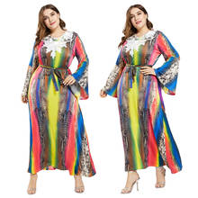 Plus Size Muslim Women Abaya Ethnic Print Flare Sleeve Long Maxi Dress Islamic Cocktail Kaftan Arab Robe Party Gown 7XL 2024 - buy cheap