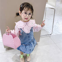 DFXD/Весенний комплект одежды для маленьких девочек, хлопковый комплект из 2 предметов, детский джинсовый комбинезон, юбка + клетчатая блузка, верхняя одежда наряд От 2 до 7 лет, корейский стиль 2024 - купить недорого