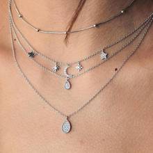 ALYXUY New Fashion Necklace Multi-layer Bead Crystal Moon Pentagonal Star Water Drop Pendant Necklace Women's Jewelry Wholesale 2024 - buy cheap