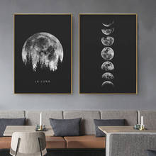 Póster minimalista de luna llena, impresiones de fases de Luna blanca y negra, Sistema Solar, pintura en lienzo para decoración de sala de estar 2024 - compra barato