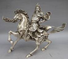 Estatua de guerrero de plata tibetana hecha a mano, características chinas, Dios Guan Yu Riding 2024 - compra barato