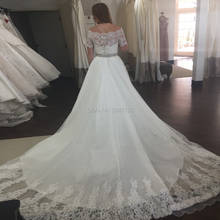 Sexy Off the Shoulder Short Sleeves A Line Wedding Dresses with Beaded Sash Lace Appliques Court Train Buttons Back Bridal Gowns 2024 - buy cheap