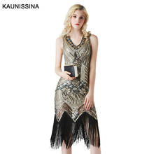 Kakissina-Vestido de noche con lentejuelas, elegante, con borlas, corto, sin mangas, con cuello en V, Formal, foto Real, de noche 2024 - compra barato