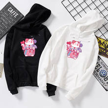 Inverno japonês gato sorte impresso quente kawaii hoodies mulheres hip hop camisolas de tamanho grande streetwear com capuz poleron mujer 2024 - compre barato