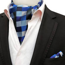 Clássico xadrez padrão masculino ascot conjunto luxo formal cachecol com bolso quadrado para homem 2024 - compre barato