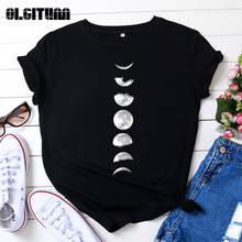 2020 Summer Women O-Neck Short Sleeve Plus Size S-5XL Tops T-Shirt Soft 100% Cotton Moon Print Female Basic Casual T-Shirt 2024 - buy cheap