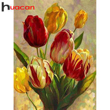 Huacan 5d Diamond Mosaic Cross Stitch Flower Diamond Embroidery Full Square/Round Tulip Diamond Painting Rhinestones Pictures 2024 - buy cheap