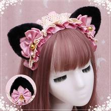 Lolita Cosplay Animal Headband Plush Ears Ruffled Lace Bow Bell Hair Hoop XX9D 2024 - buy cheap