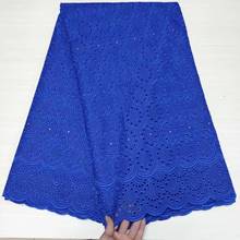 Pure Blue Hollow Out Cotton Design Swiss Voile Lace In Switzerland African Dry Lace Fabric 5Y High Quality Nigerian For Wedding 2024 - buy cheap