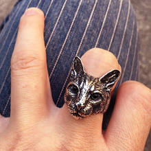 Новые модные уникальные Регулируемые кольца с большой головой кошки черного цвета для мужчин модные кольца с животными кошками женские ювелирные изделия 2024 - купить недорого