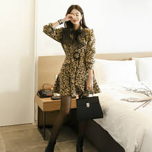 Mini vestido estampado de leopardo, vestido feminino com caixilhos e corpete de manga comprida para primavera e inverno 2024 - compre barato