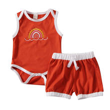 2pcs Newborn Baby Girl Boy Clothes Set Embroidery Rainbow Sleeveless Top Bodysuit Shorts Outfit Clothes Set 6-24Months 2024 - buy cheap