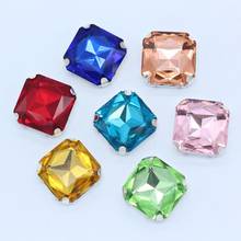 Glass Crystal 6pcs Square Sew On Rhinestone With Claw Setting Quality Multi Colors 23mm Sew-on Stone 2024 - buy cheap