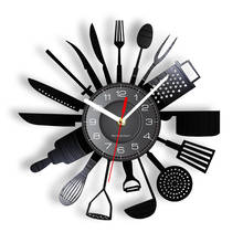 Conjunto de relógio de parede com garfo e faca, colher, gravação de vinil, decoração da casa, relógio de quartzo, relógio de parede 2024 - compre barato