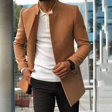 Fashion Men Slim Woolen Coat Simple Stand Collar Single-Breasted European Black Jacket Cardigan Oversize Windbreaker 2021 Spring 2024 - buy cheap