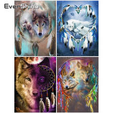 Evershine 5d pintura de diamante lobo quadrado completo ponto cruz de animais bordado de diamante conjunto de imagem de decoração de parede 2024 - compre barato