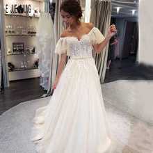 E JUE SHUNG New Elegant Tulle Wedding Dresses Off the Shoulder Short Sleeve Lace Appliques vestidos de novia Boho Bridal Dresses 2024 - buy cheap