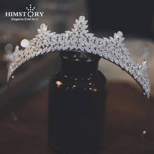 HIMSTORY-Tiaras elegantes de alta calidad para novias, tocados de circonita completa, hojas brillantes de cristal, accesorios para el cabello de boda 2024 - compra barato