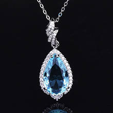 luxurious blue crystal gem pendant necklace women 925 sterling silver chain indian Jewelry Necklace elegant pendant 2019 blac 2024 - buy cheap