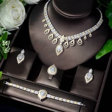 HIBRIDE Unique Luxury Pendant Double Tone Dubai Jewelry Set CZ Earrings Necklace Women Bridal Jewelry Set Party Gifts N-899 2024 - buy cheap